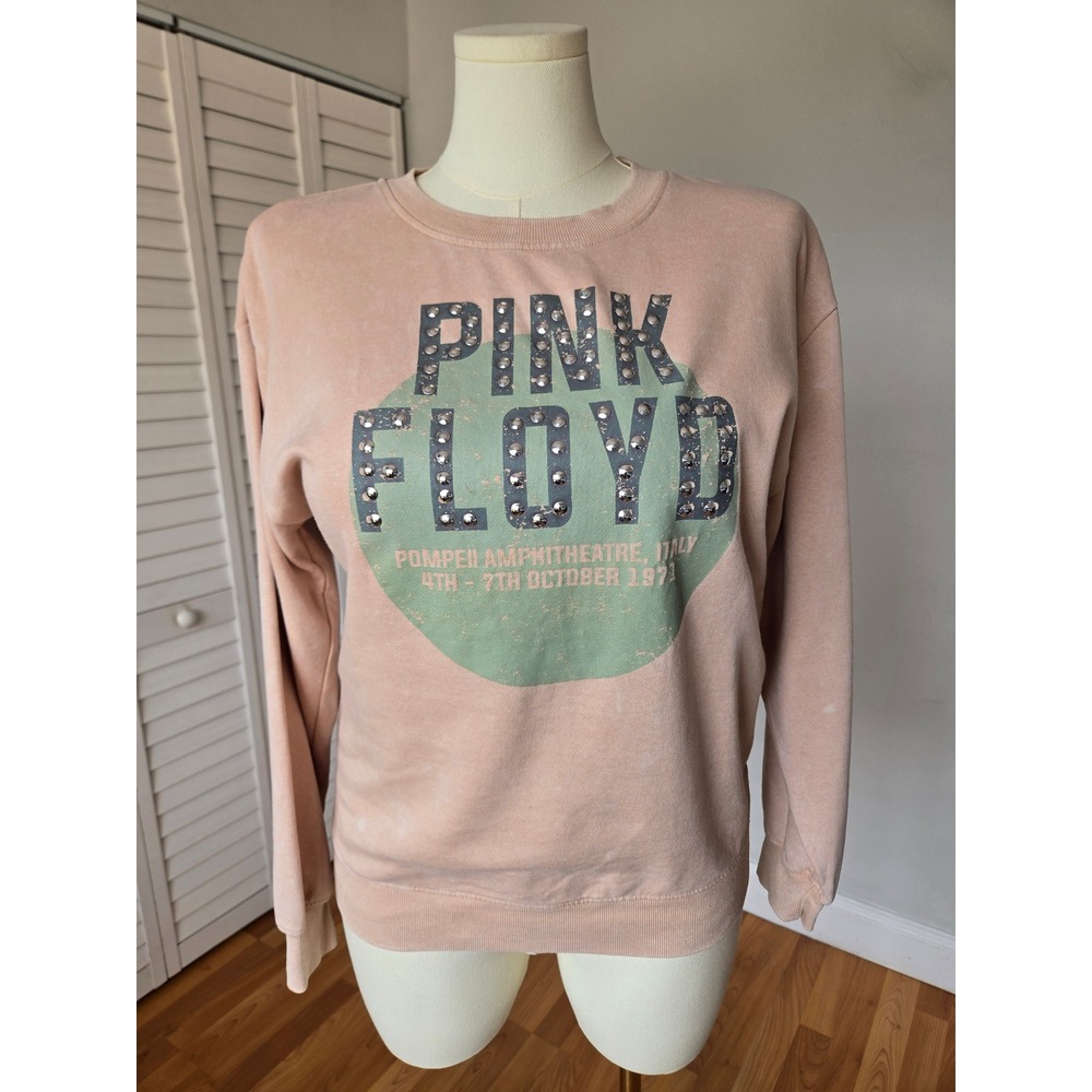Pink Floyd Pompeii 1971 Studded Graphic Fleece Sweatshirt L Grunge Indie Sleaze